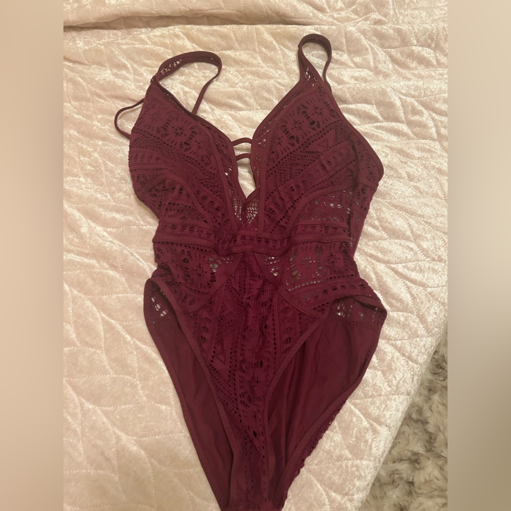 Becca color play crochet one piece plum medium